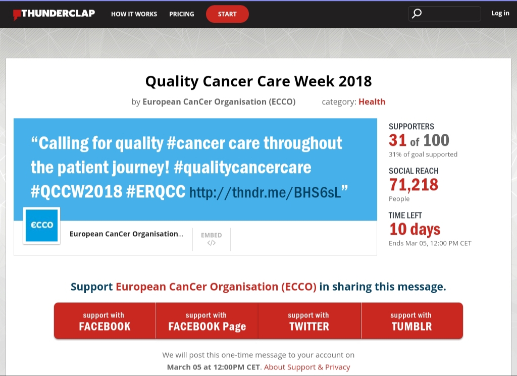 EUROPEAN CANCER ORGANISATION (ECCO) RAISING AWARENESS ABOUT QUALITY OF CANCER CARE